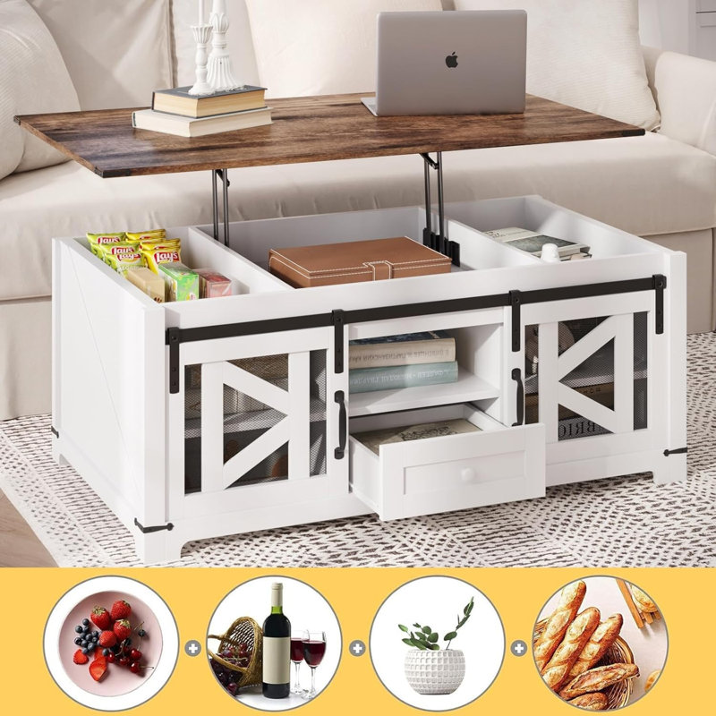 Wrought Studio™ 47.2" Farmhouse Lift Top Coffee Table With Hidden Storage Cabinet | Wayfair